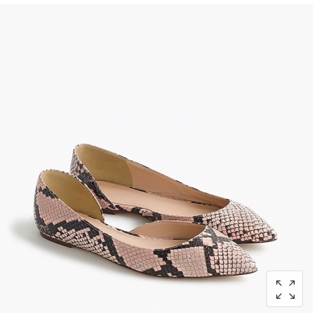 J Crew Audrey flats in snakeskin-printed leather